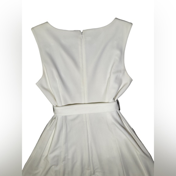 Calvin Klein V-Neck A-Line Midi Dress with Tie Belt Off-White color - size 14 - Picture 11 of 13